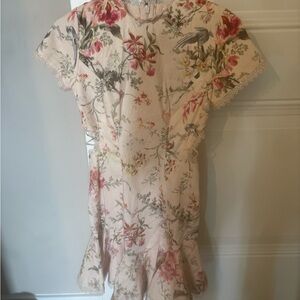 Floral Print Dress with Bird Design